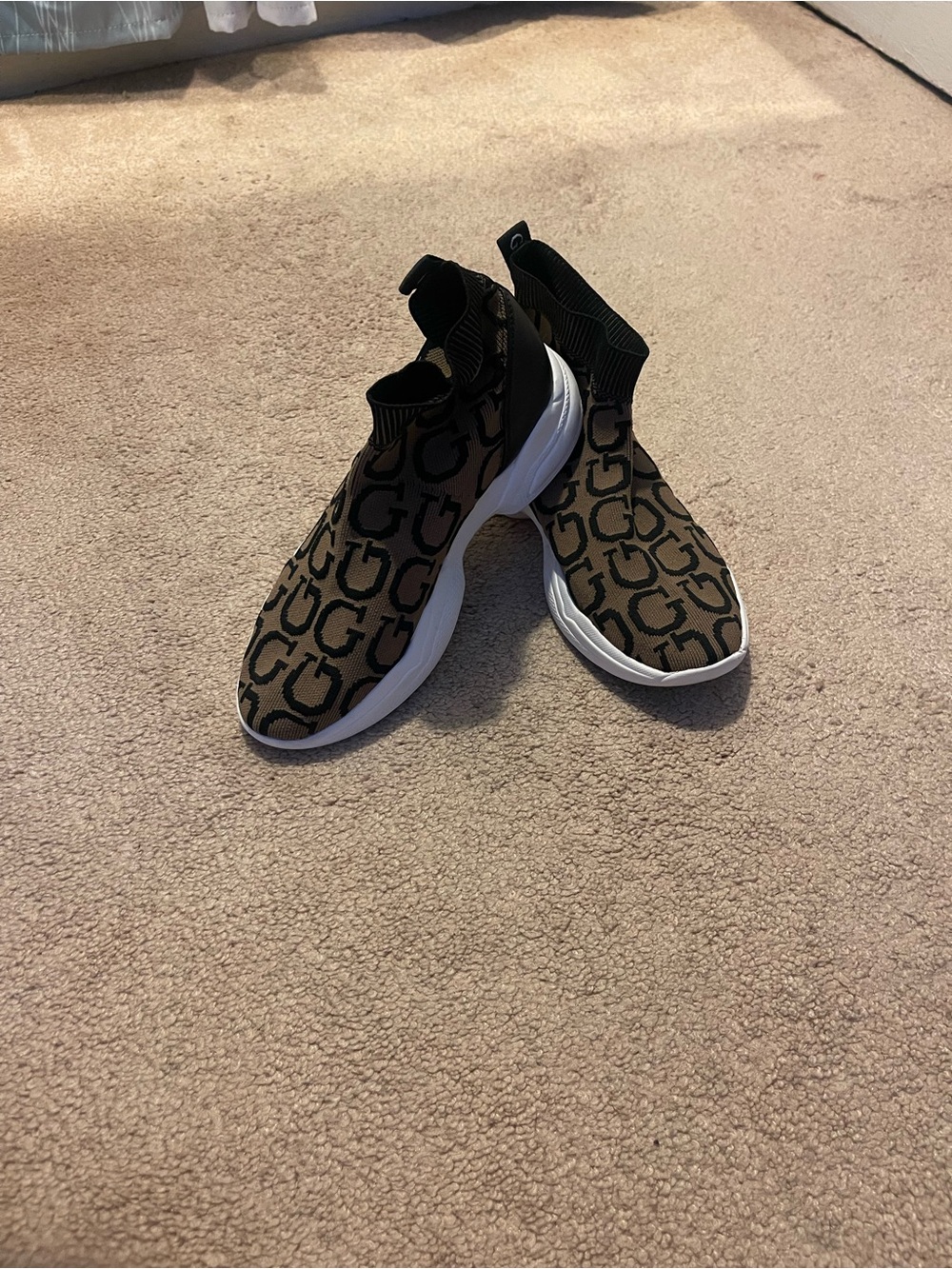 Guess Women's Brown Logo Knit Slip-On Sneakers
